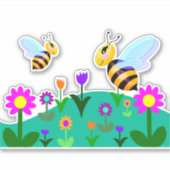 Sticker Joyeuses abeilles dans un champ de fleurs (Devant)