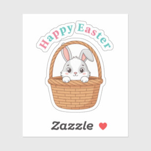 Sticker Joyeuses Pâques Lapin Cache-Cache Dans Panier Tiss