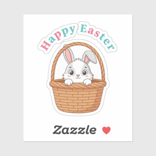Sticker Joyeuses Pâques Lapin Cache-Cache Dans Panier Tiss (Feuille)