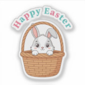 Sticker Joyeuses Pâques Lapin Cache-Cache Dans Panier Tiss (Devant)