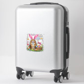 Sticker Joyeuses Pâques Lapin Mignon Chat Maine Coon Œufs (Sur valise)