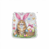 Sticker Joyeuses Pâques Lapin Mignon Chat Maine Coon Œufs (Devant)
