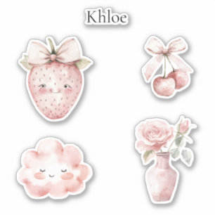 Sticker Joyeuses Roses Cerises Nuage Fraise Rose