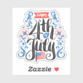 Sticker Joyeux 4 juillet avec drapeau américain (Feuille)
