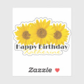 Sticker Joyeux anniversaire avec des tournesols et nom (Feuille)