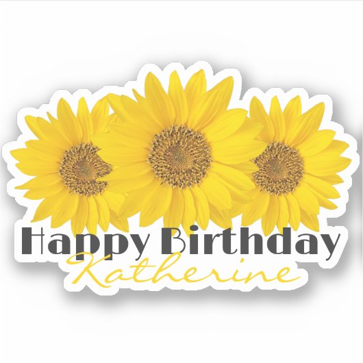 Sticker Joyeux anniversaire avec des tournesols et nom (Devant)