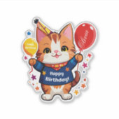 Sticker Joyeux Anniversaire Chat Avec Ballon Rouge (Devant)
