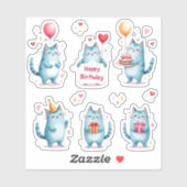 Sticker Joyeux Anniversaire - Chats Bleus - Cadeaux de Bal (Feuille)