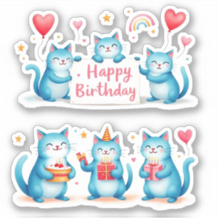 Sticker Joyeux Anniversaire - Chats Bleus - Cadeaux de Bal