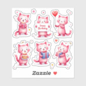 Sticker Joyeux Anniversaire - Chats Roses - Cadeaux de Bal (Feuille)