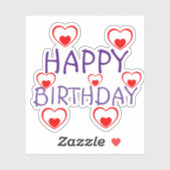 Sticker Joyeux Anniversaire Coeurs rouges (Feuille)