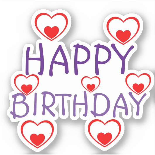 Sticker Joyeux Anniversaire Coeurs rouges (Devant)