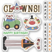 Sticker Joyeux anniversaire coloré et drôle clowns (Devant)