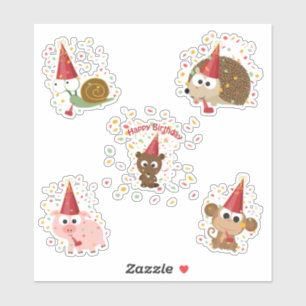 Sticker Joyeux Anniversaire Confetti Party Animaux jeu de 