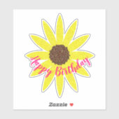 Sticker Joyeux Anniversaire Floral Sunflower Courbé Texte  (Feuille)