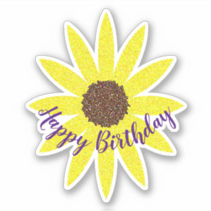 Sticker Joyeux Anniversaire Floral Tournesol Bleu foncé Ja