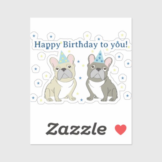 Sticker Joyeux anniversaire French, bouledogue (Feuille)