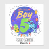 Sticker Joyeux anniversaire garçon 5e anniversaire Dinosau (Feuille)