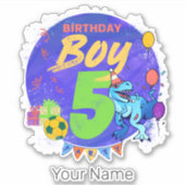 Sticker Joyeux anniversaire garçon 5e anniversaire Dinosau (Devant)