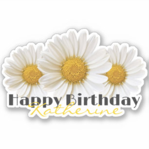 Sticker Joyeux Anniversaire Jaune Nom Blancs Maisies