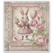 Sticker Joyeux anniversaire lapin rose mignon  (Devant)