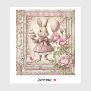 Sticker Joyeux anniversaire lapin rose mignon 