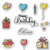 Sticker Joyeux Anniversaire Nom Ballons en Forme de Cœur e (Devant)