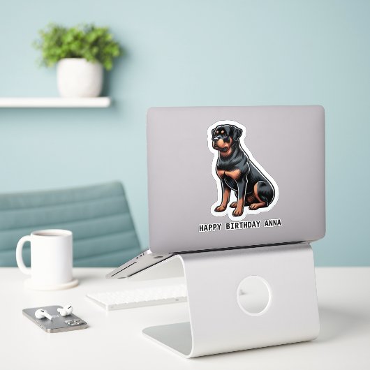 Sticker Joyeux anniversaire nom chien (Ordinateur portable sur le bureau)