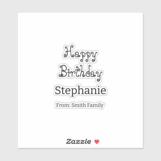 Sticker Joyeux Anniversaire Nom Typographie Moderne Simple (Feuille)