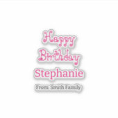 Sticker Joyeux Anniversaire Nom Typographie rose moderne (Devant)