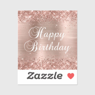 Sticker Joyeux Anniversaire Pailleté Or Rose Feuille