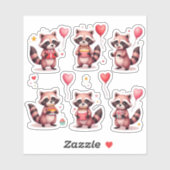 Sticker Joyeux Anniversaire Pink Raccoons Cake Balloons Ca (Feuille)