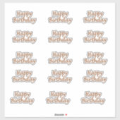 Sticker Joyeux anniversaire rose en or style ballon texte (Feuille)