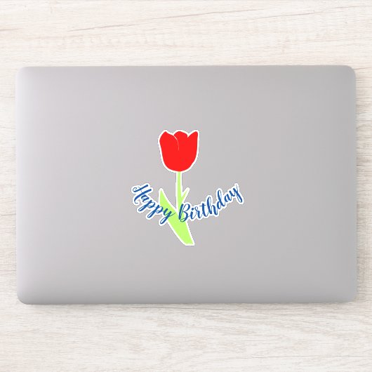 Sticker Joyeux Anniversaire Rouge Bleu Floral Tulip Mignon (Ordinateur)