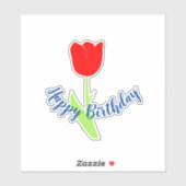 Sticker Joyeux Anniversaire Rouge Bleu Floral Tulip Mignon (Feuille)