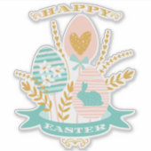 Sticker Joyeux arrangement de Pâques fleurs et lapin de Pâ (Devant)