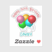 Sticker Joyeux Ballons d'anniversaire Année de texte perso (Feuille)