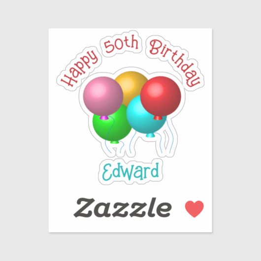 Sticker Joyeux Ballons d'anniversaire Année de texte perso (Feuille)