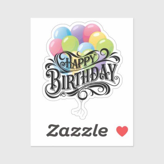 Sticker Joyeux Balloons Rétro Card Anniversaire (Feuille)