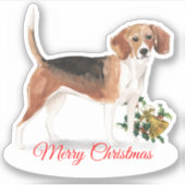 Sticker Joyeux Beagle de Noël Custom-Cut Vinyl (Devant)