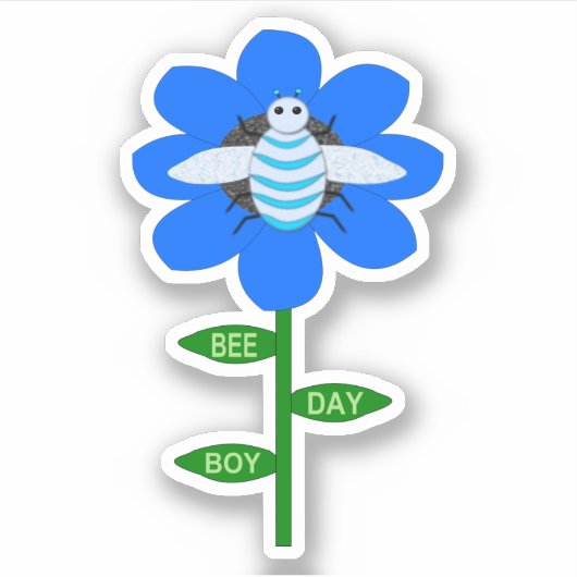 Sticker Joyeux Bee Day Boy Blue Birthday Bumblebee (Devant)