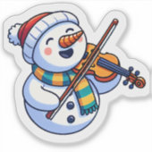 Sticker Joyeux bonhomme de neige avec violon à Noël (Devant)