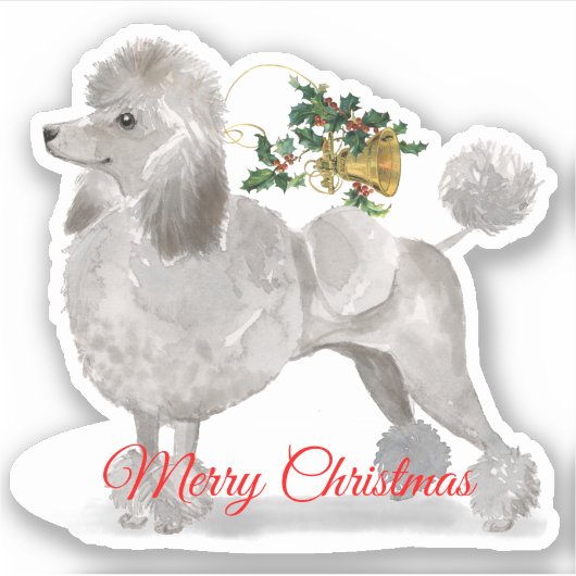 Sticker Joyeux caniche gris de Noël Custom-Cut Vinyl (Devant)