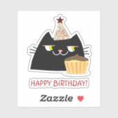 Sticker Joyeux Chat d'Anniversaire Noir drôle (Feuille)