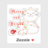 Sticker Joyeux Chat Jouer Avec Lumière LED | Noël mignon (Feuille)
