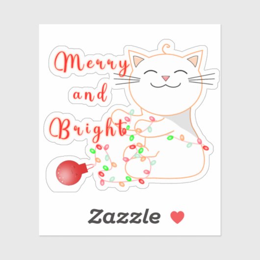 Sticker Joyeux Chat Jouer Avec Lumière LED | Noël mignon (Feuille)