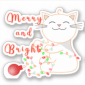Sticker Joyeux Chat Jouer Avec Lumière LED | Noël mignon (Devant)