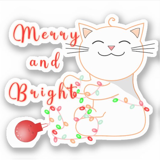 Sticker Joyeux Chat Jouer Avec Lumière LED | Noël mignon (Devant)