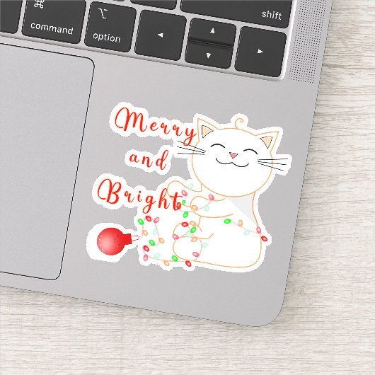 Sticker Joyeux Chat Jouer Avec Lumière LED | Noël mignon (Détail)