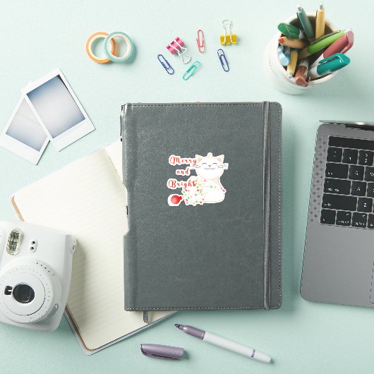 Sticker Joyeux Chat Jouer Avec Lumière LED | Noël mignon (Couverture iPad)
